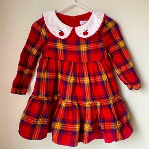 Tahari Baby Long Sleeve Plaid Fall Apple Dress 12 Month